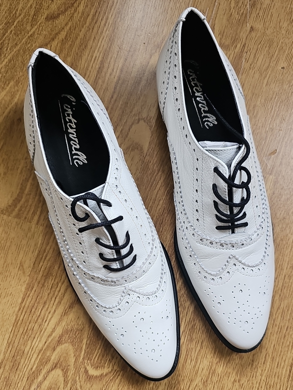 L'INTERVALLE White Perforated Oxfords with Black Laces